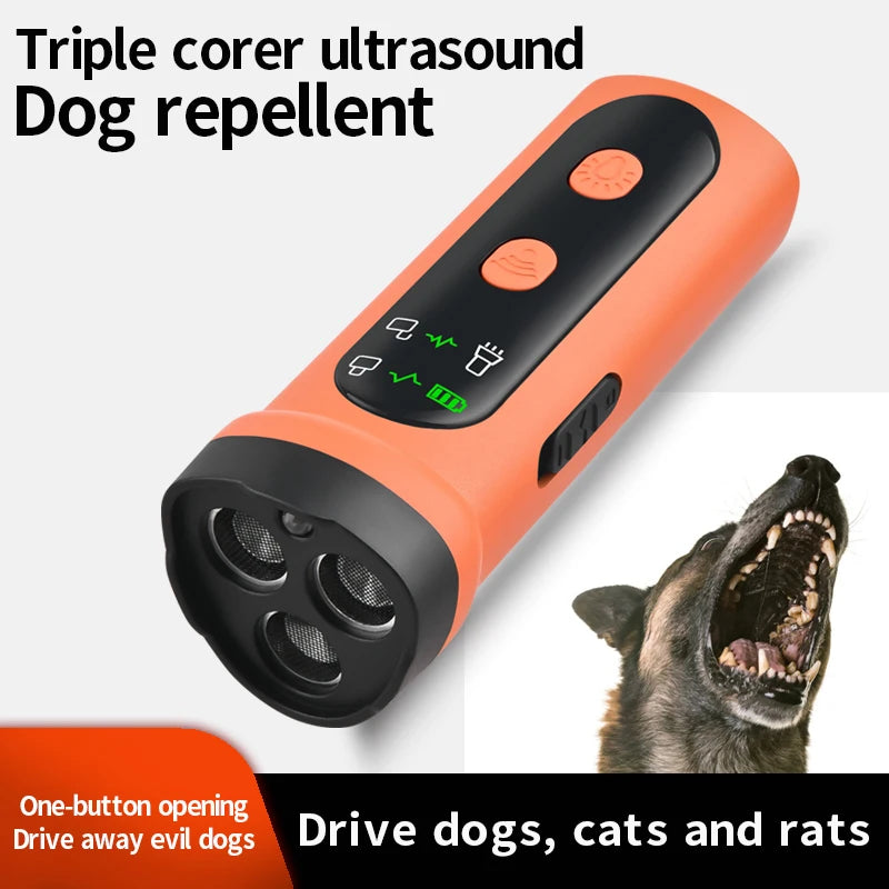 Triple-Core Ultrasonic Dog Repeller High-Power Flashlight Pet Training Device Pet Supplies Anti-Dog Nuisance Deterrent